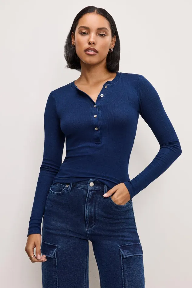 Women GOOD AMERICAN Tops JEANIUS FITTEDHENLEY Indigo377
