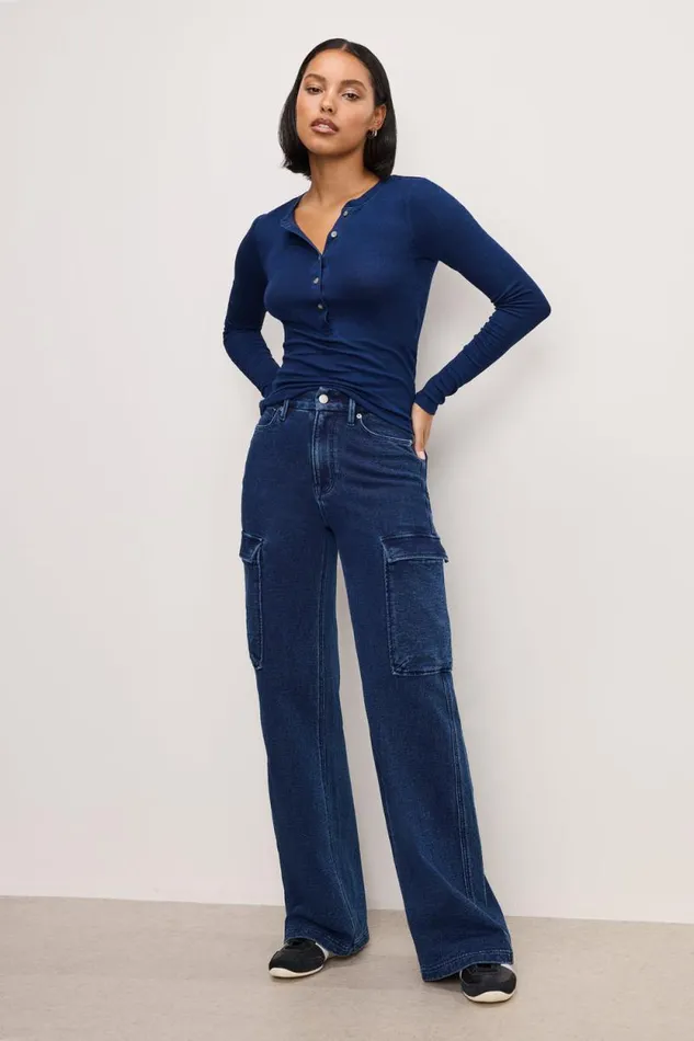 Women GOOD AMERICAN Tops JEANIUS FITTEDHENLEY Indigo377 Women GOOD AMERICAN Tops JEANIUS FITTEDHENLEY Indigo377