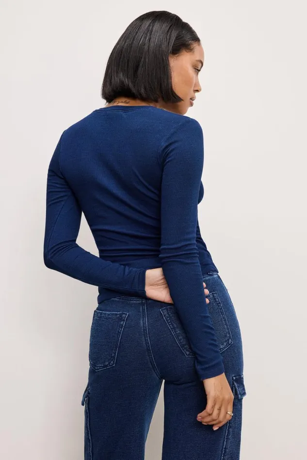 Women GOOD AMERICAN Tops JEANIUS FITTEDHENLEY Indigo377 Women GOOD AMERICAN Tops JEANIUS FITTEDHENLEY Indigo377