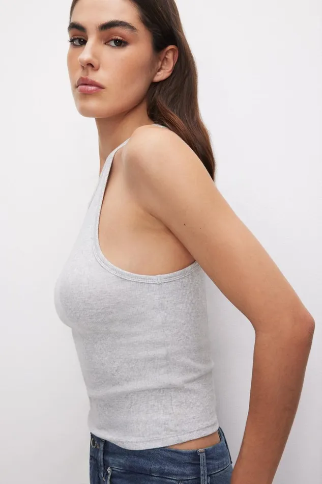 Women GOOD AMERICAN Tops MICRO RIB CREWNECKTANK Heather Grey001