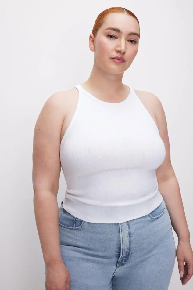 Women GOOD AMERICAN Tops MICRO RIB CREWNECKTANK White001