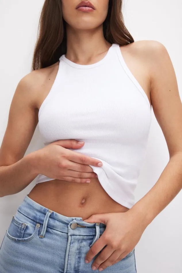 Women GOOD AMERICAN Tops MICRO RIB CREWNECKTANK White001