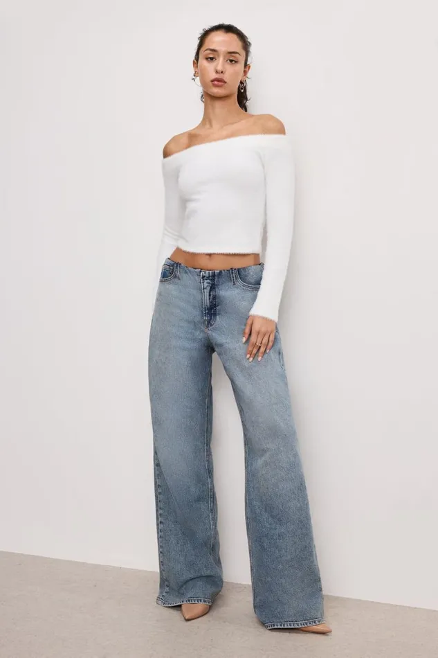 Women GOOD AMERICAN Tops OFF SHOULDER PLUSHTOP Cloud White001 Women GOOD AMERICAN Tops OFF SHOULDER PLUSHTOP Cloud White001
