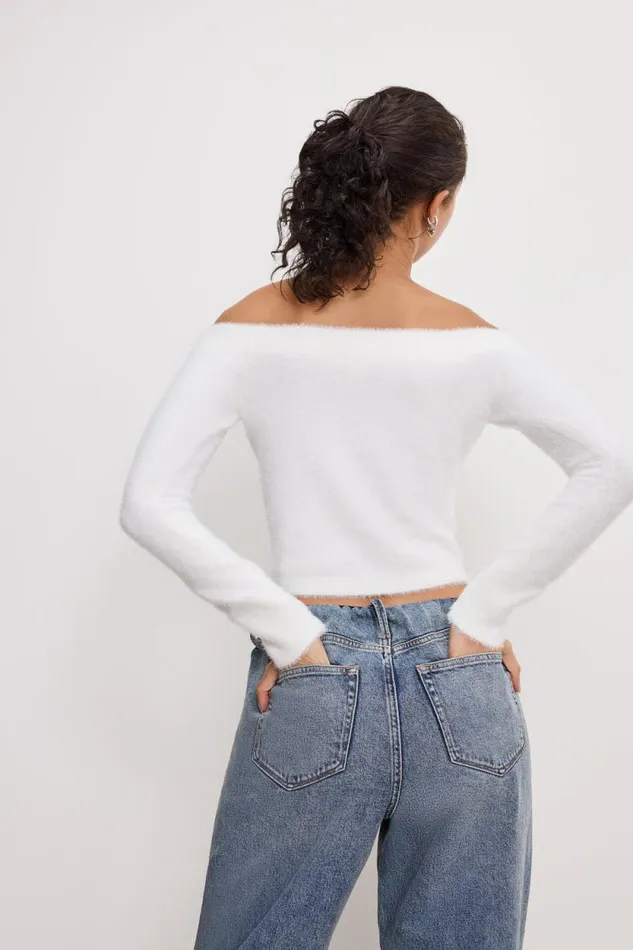 Women GOOD AMERICAN Tops OFF SHOULDER PLUSHTOP Cloud White001 Women GOOD AMERICAN Tops OFF SHOULDER PLUSHTOP Cloud White001