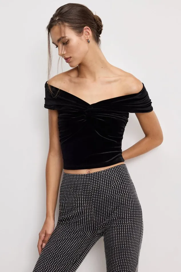 Women GOOD AMERICAN Tops VELVET OFF SHOULDERTOP Black001