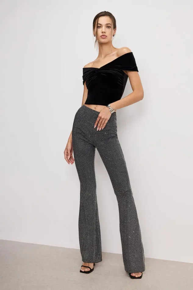 Women GOOD AMERICAN Tops VELVET OFF SHOULDERTOP Black001