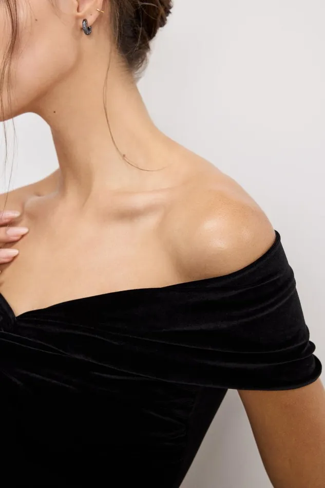 Women GOOD AMERICAN Tops VELVET OFF SHOULDERTOP Black001