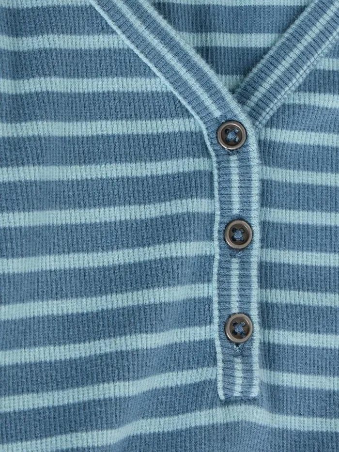 Women HALLEY RIB STRIPE HENLEY Blue Multi White Stuff Tops and Tees