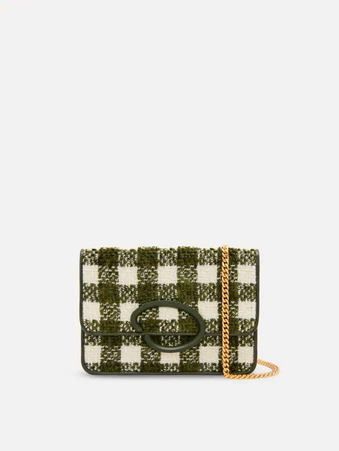 Women Handbags Oscar De La Renta Chenille Check Tweed O Pochette Ivory Olive