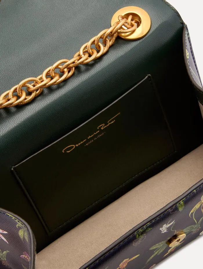 Women Handbags Oscar De La Renta Orchid Printed TRO Bag Navy