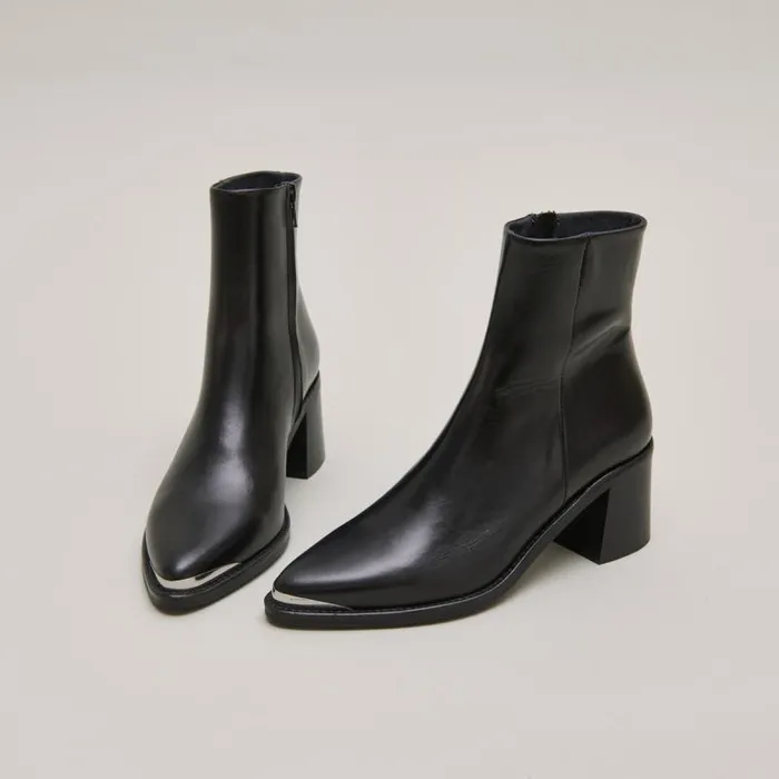 Women Heeled Boots With Silver Toe Cap Black JONAK Ankle Boots Lowboots