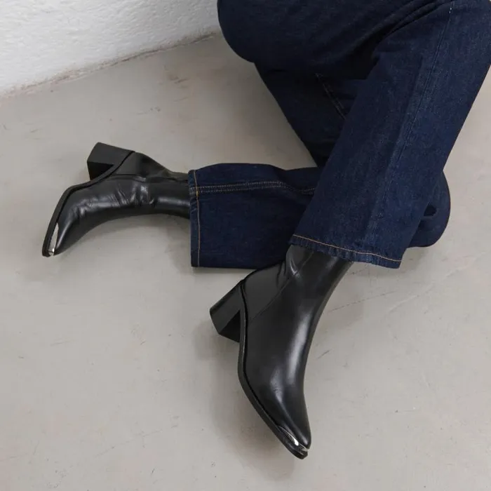 Women Heeled Boots With Silver Toe Cap Black JONAK Ankle Boots Lowboots