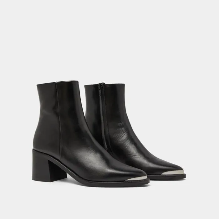 Women Heeled Boots With Silver Toe Cap Black JONAK Ankle Boots Lowboots