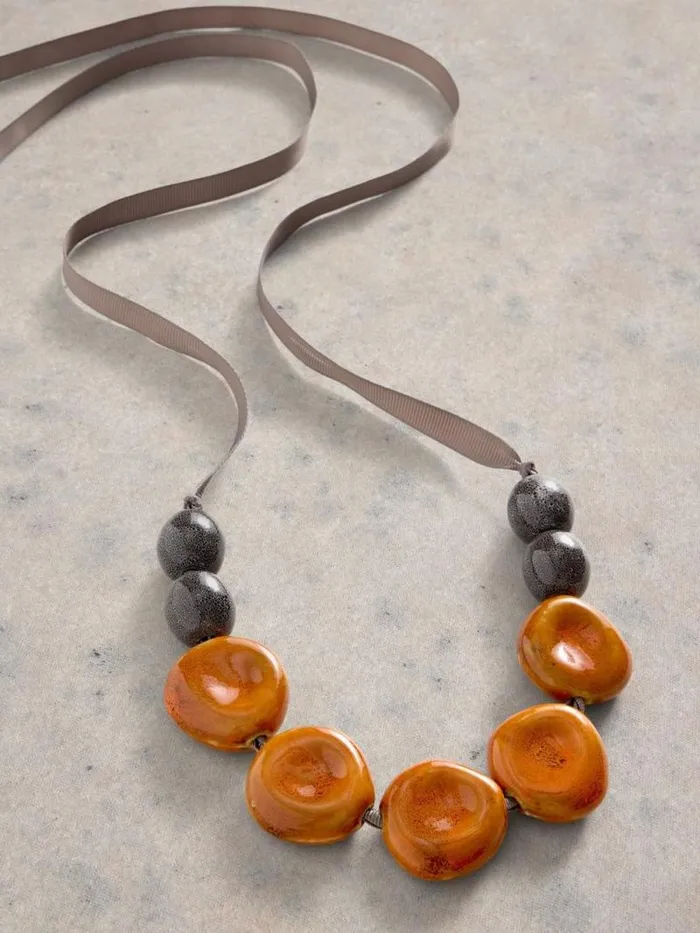 Women Hibiscus Stone Necklace Orange Multi White Stuff Jewellery