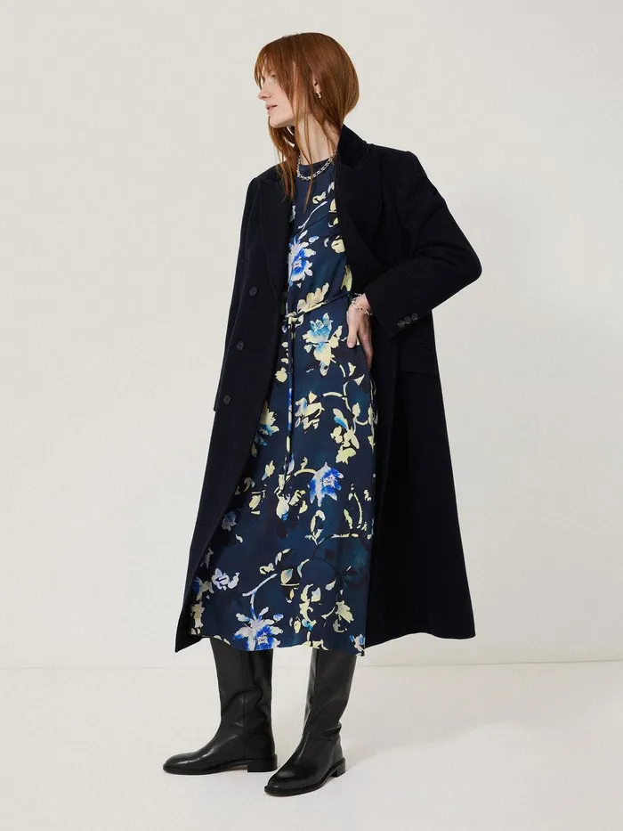 Women Hidden Floral Satin Dress Navy Jigsaw Dresses and Jumpsuits