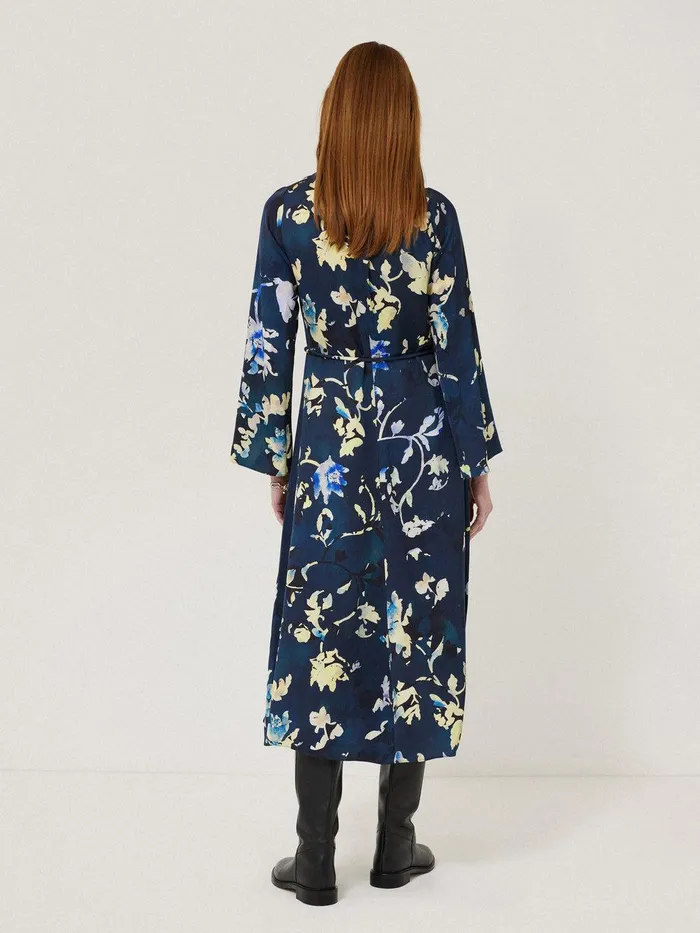 Women Hidden Floral Satin Dress Navy Jigsaw Dresses and Jumpsuits