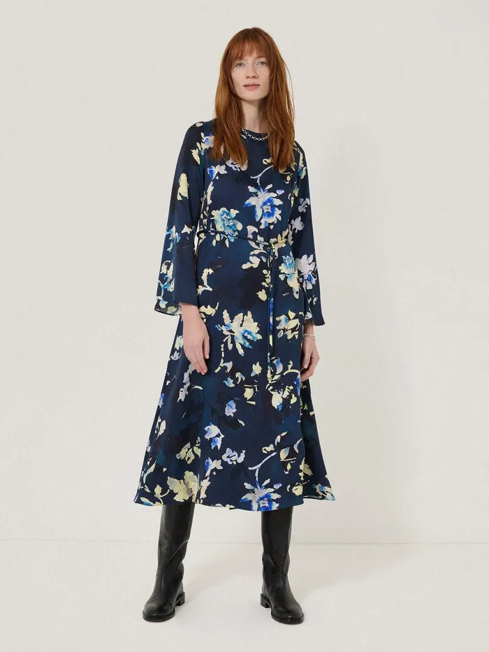 Women Hidden Floral Satin Dress Navy Jigsaw Dresses and Jumpsuits
