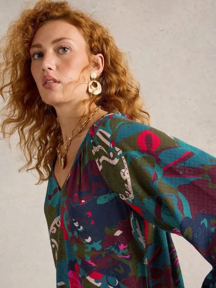 Women Imogen Long Sleeve Top Green Print White Stuff Tops and Tees