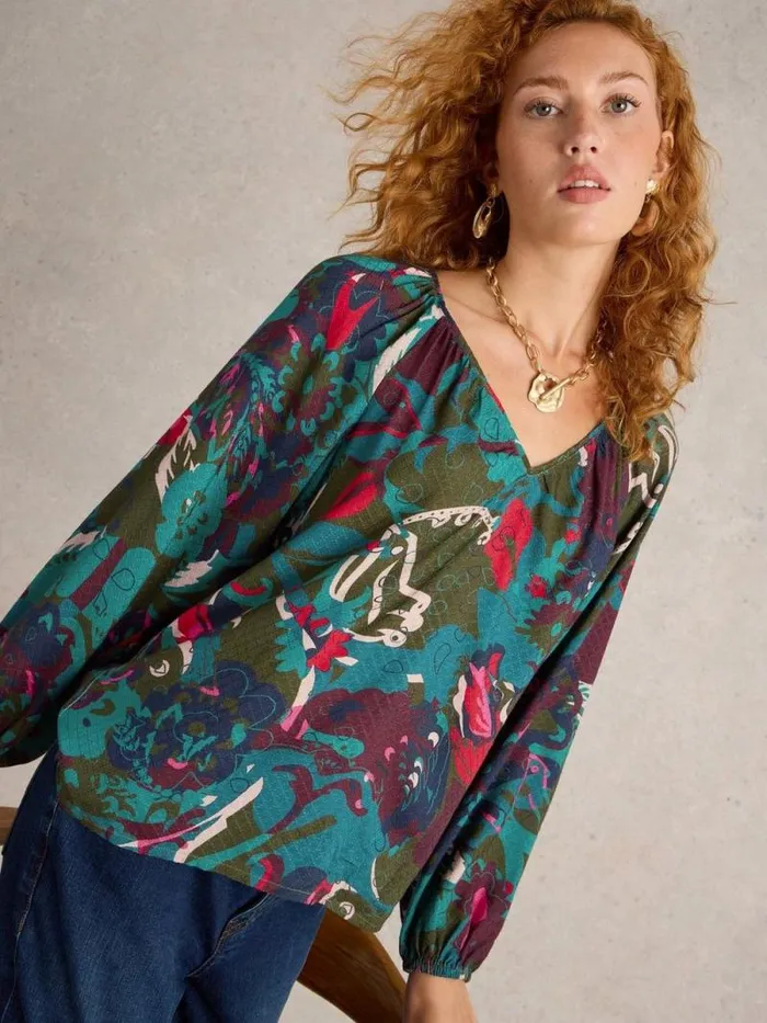 Women Imogen Long Sleeve Top Green Print White Stuff Tops and Tees