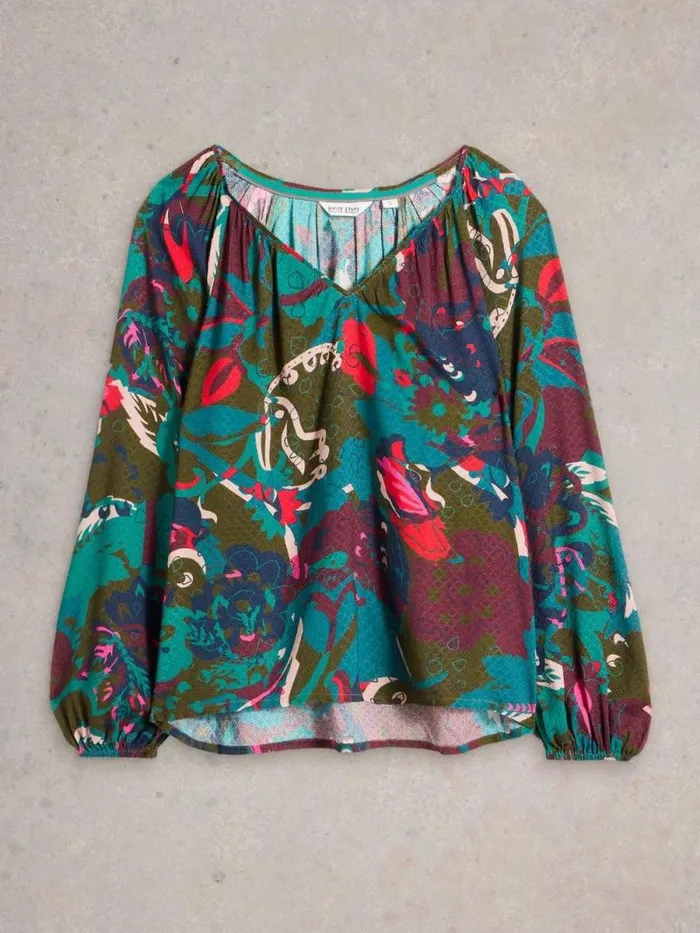 Women Imogen Long Sleeve Top Green Print White Stuff Tops and Tees