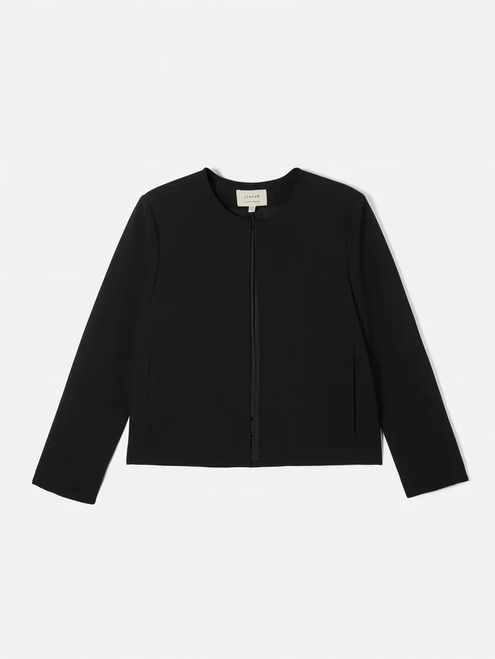 Women Italian Modern Crepe Short Jacket Black Jigsaw Coats and Jackets