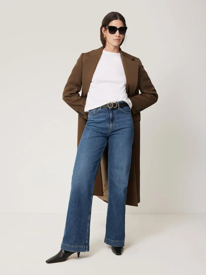 Women Italian Twill Oversized Coat Brown Jigsaw Coats and Jackets