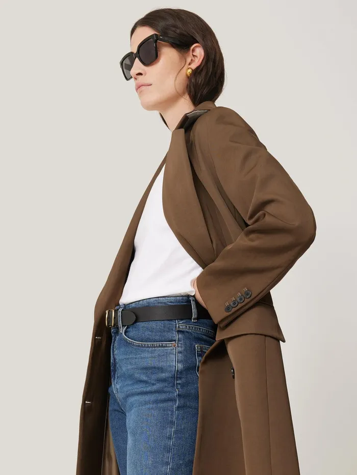 Women Italian Twill Oversized Coat Brown Jigsaw Coats and Jackets