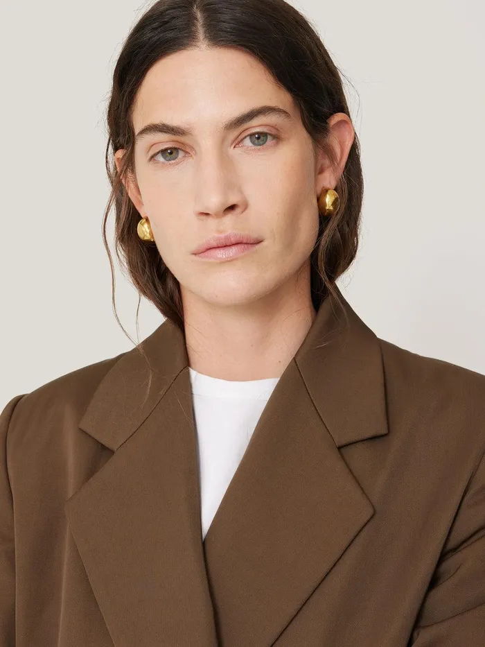 Women Italian Twill Oversized Coat Brown Jigsaw Coats and Jackets