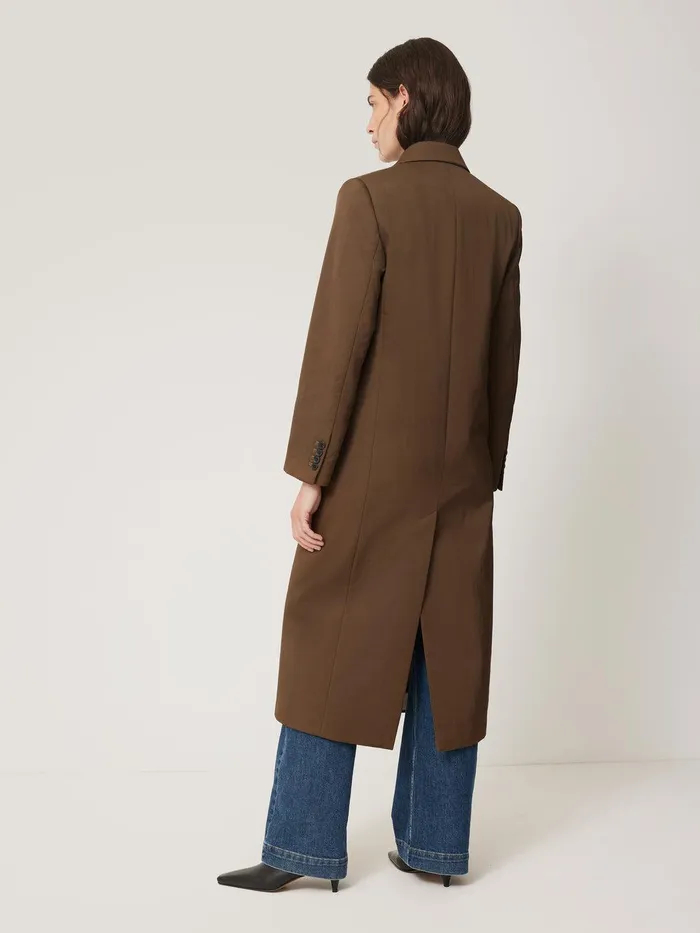 Women Italian Twill Oversized Coat Brown Jigsaw Coats and Jackets