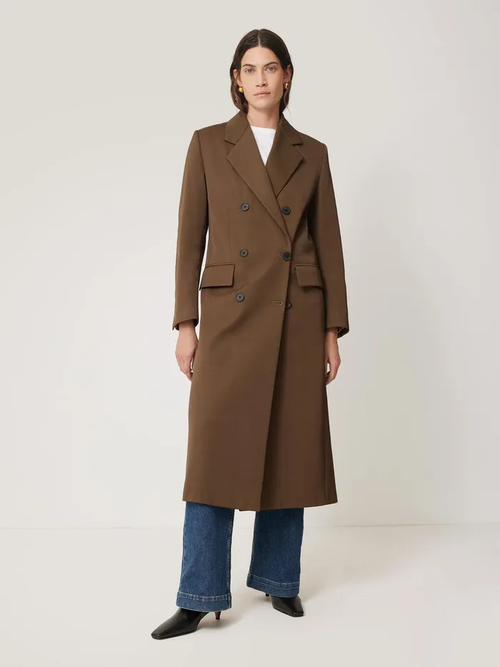 Women Italian Twill Oversized Coat Brown Jigsaw Coats and Jackets