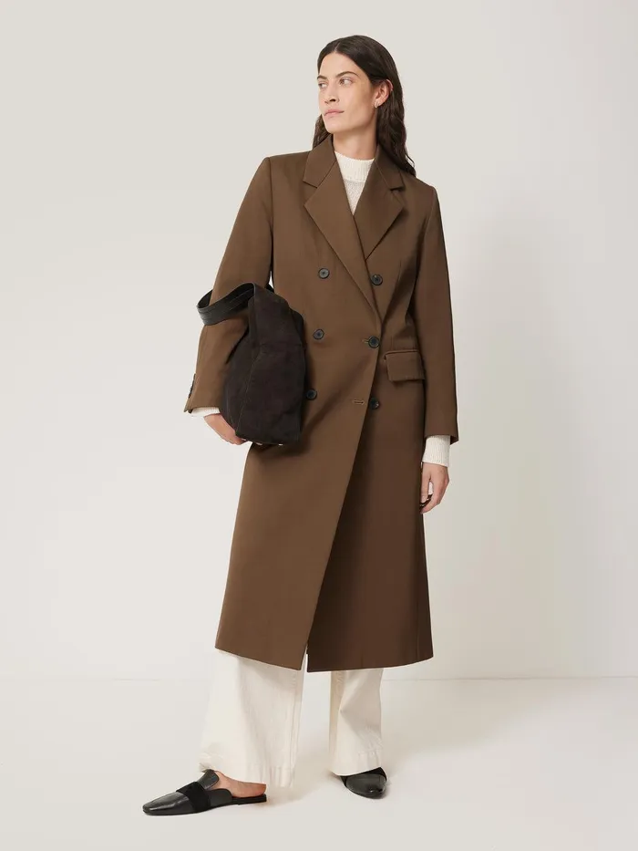 Women Italian Twill Oversized Coat Brown Jigsaw Coats and Jackets