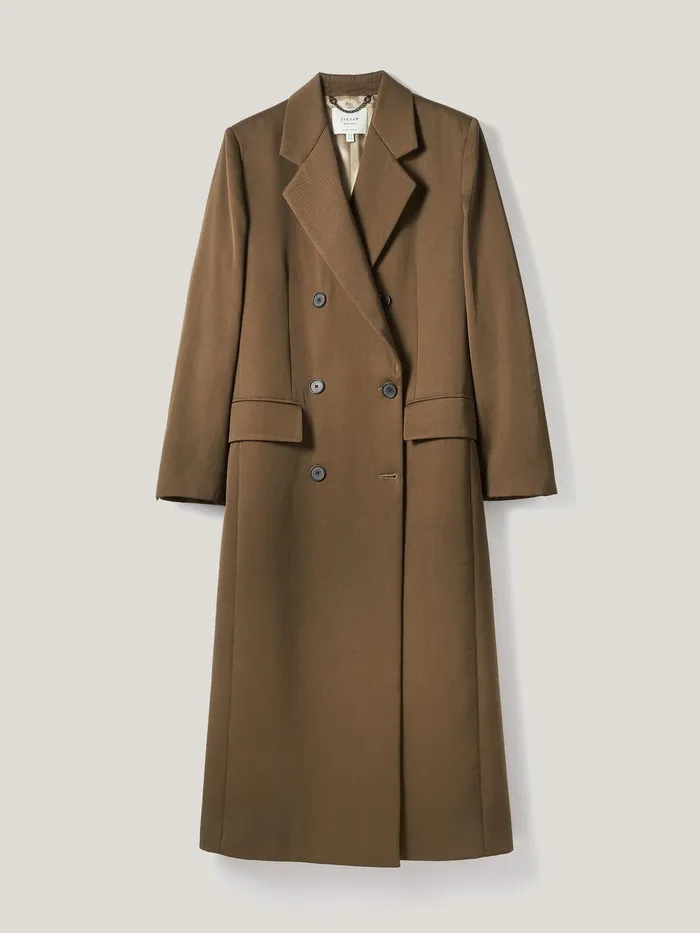 Women Italian Twill Oversized Coat Brown Jigsaw Coats and Jackets