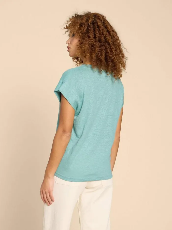 Women IVY V NECK LINEN TEE Mid Teal White Stuff Tops and Tees
