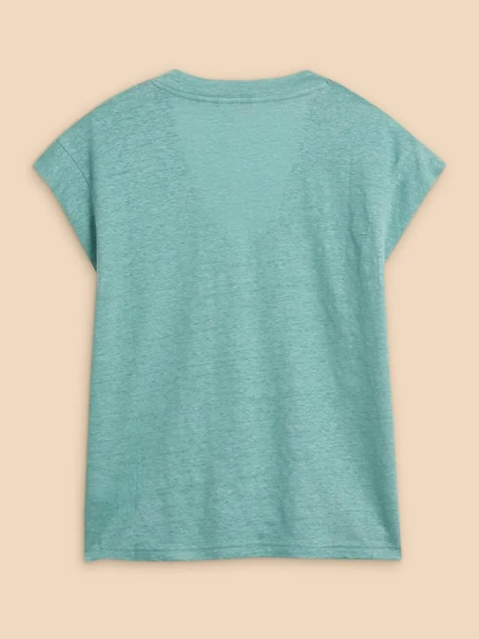 Women IVY V NECK LINEN TEE Mid Teal White Stuff Tops and Tees