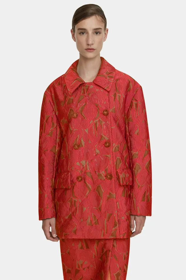 Women Jackets And Coats Emilia Wickstead Sophica Red on Beige Embellished Wool Jacket Women Jackets And Coats Emilia Wickstead Sophica Red on Beige Embellished Wool Jacket