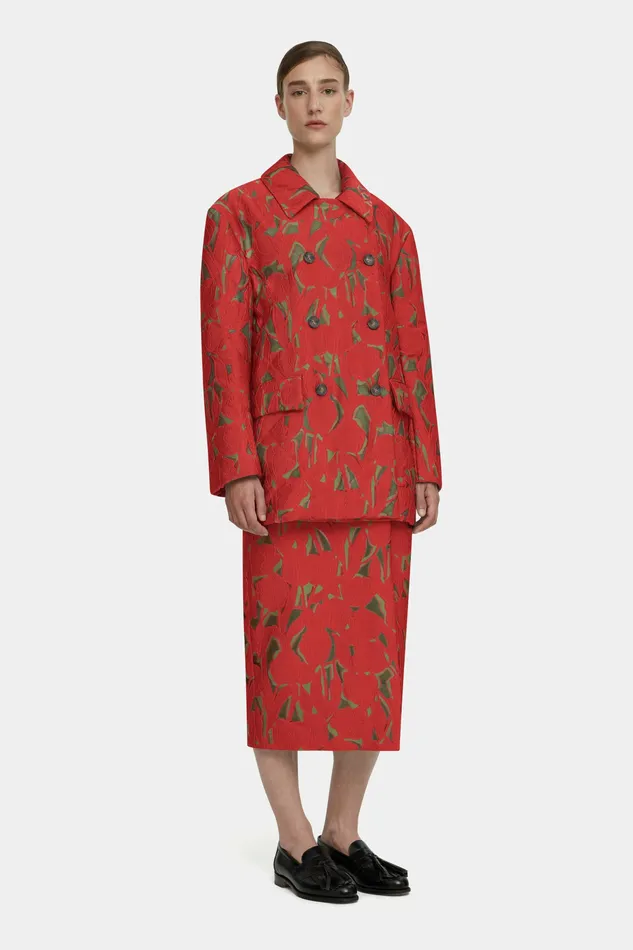 Women Jackets And Coats Emilia Wickstead Sophica Red on Beige Embellished Wool Jacket Women Jackets And Coats Emilia Wickstead Sophica Red on Beige Embellished Wool Jacket