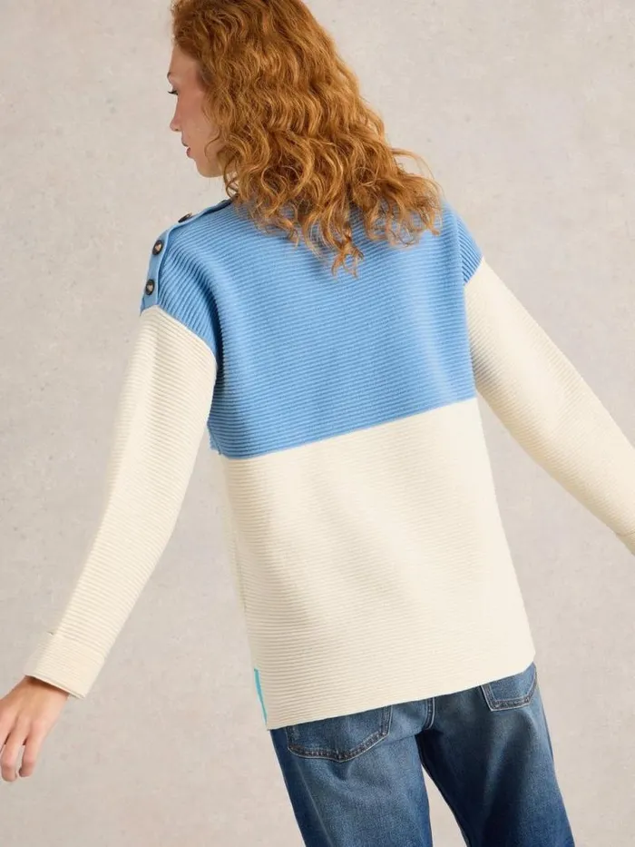 Women JANA BUTTON HIGH NECK JUMPER Blue Multi White Stuff Knitwear