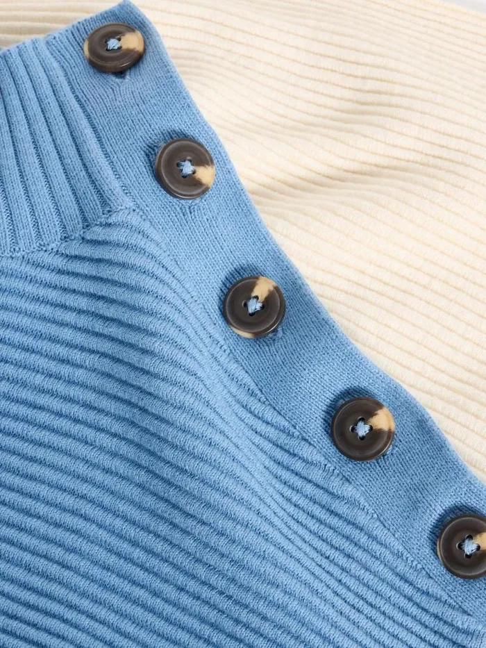 Women JANA BUTTON HIGH NECK JUMPER Blue Multi White Stuff Knitwear