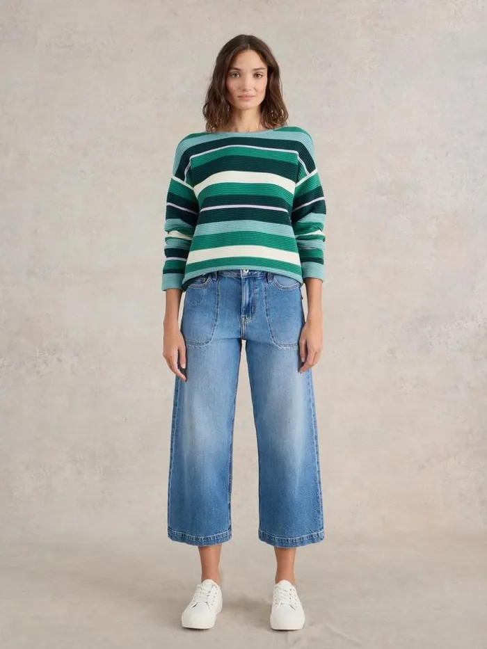 Women JANA STRIPED JUMPER Green Multi White Stuff Knitwear