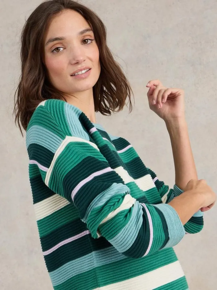 Women JANA STRIPED JUMPER Green Multi White Stuff Knitwear
