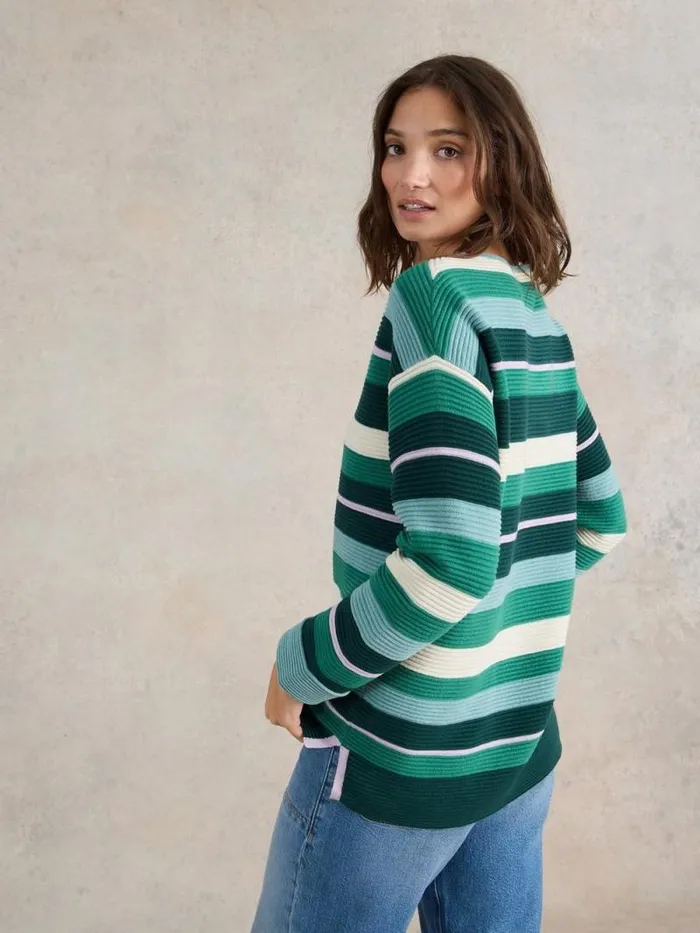Women JANA STRIPED JUMPER Green Multi White Stuff Knitwear