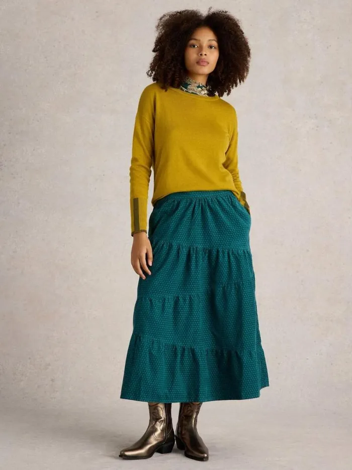 Women Jenna Cord Tiered Skirt Dark Green White Stuff Skirts