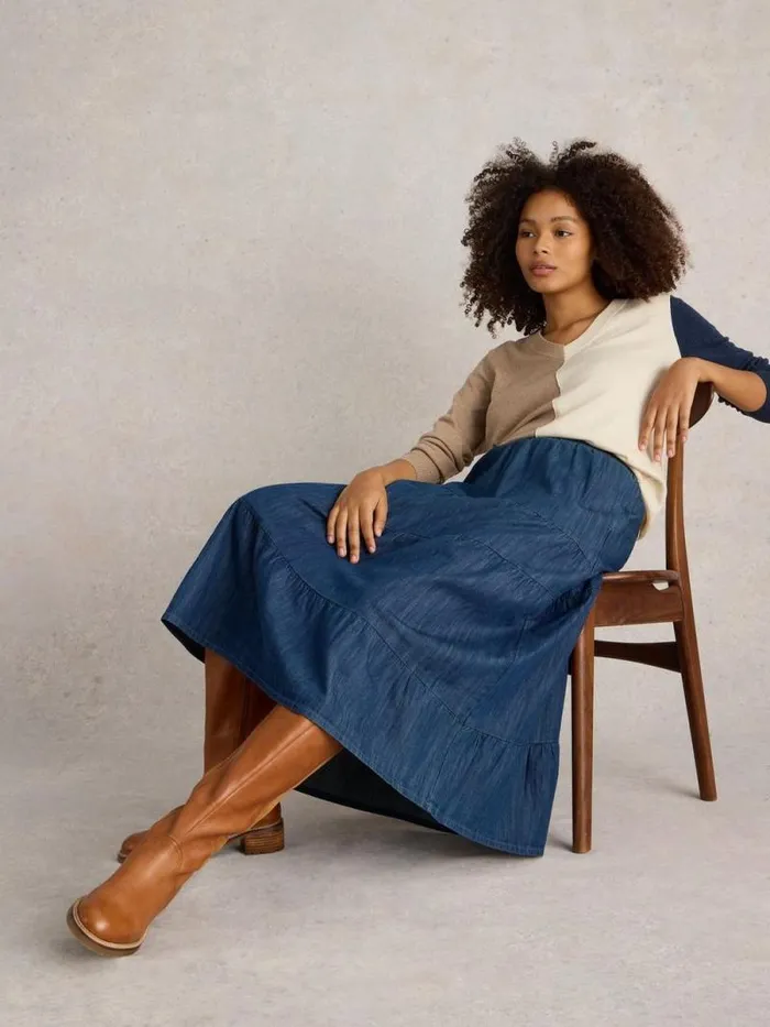 Women Jenna Denim Tiered Skirt Dark Navy White Stuff Skirts