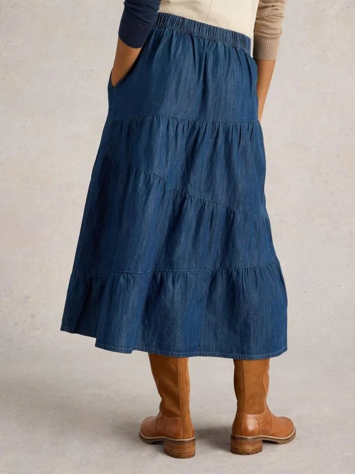 Women Jenna Denim Tiered Skirt Dark Navy White Stuff Skirts Women Jenna Denim Tiered Skirt Dark Navy White Stuff Skirts