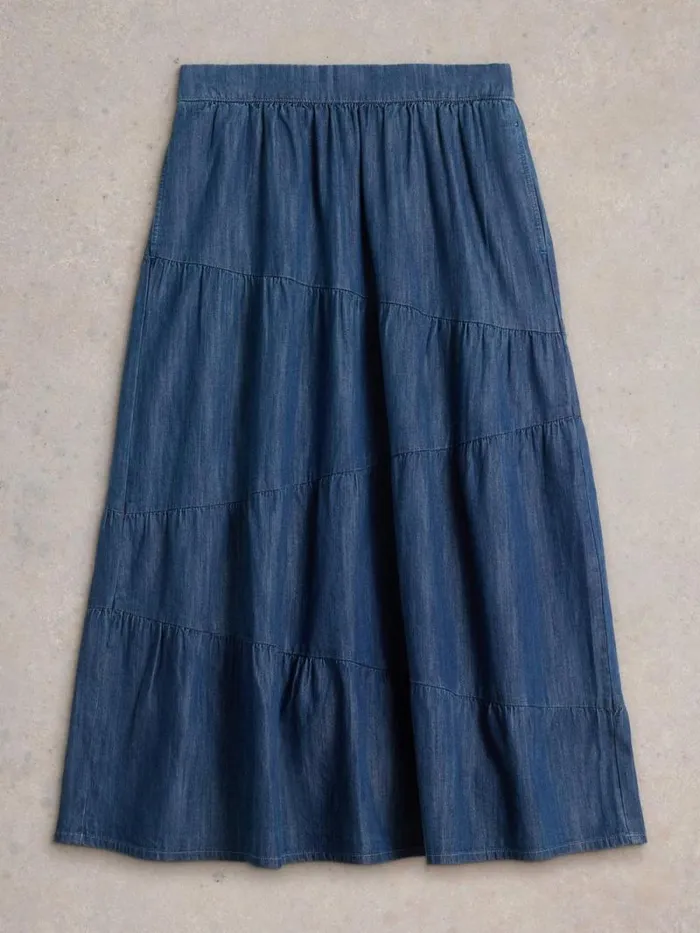 Women Jenna Denim Tiered Skirt Dark Navy White Stuff Skirts Women Jenna Denim Tiered Skirt Dark Navy White Stuff Skirts