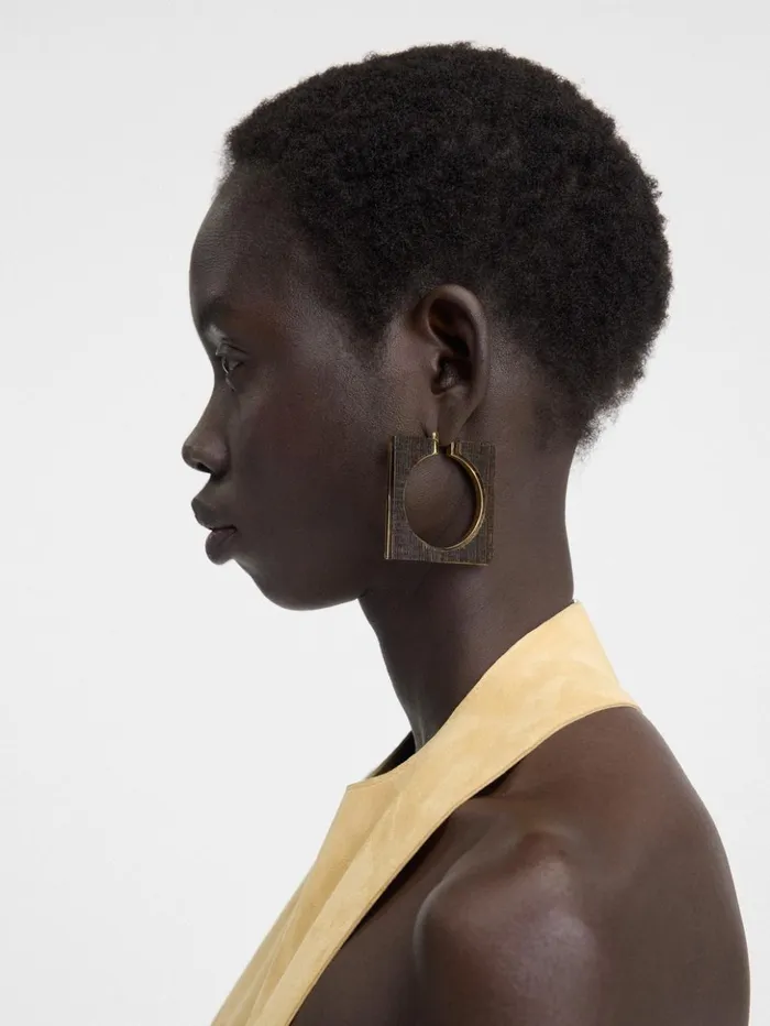 Women Jewellery JACQUEMUS The Rond Carr Hoops Earrings Gold Brown