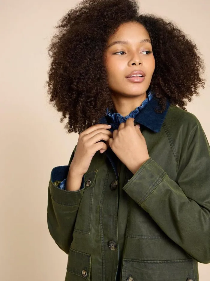 Women Juniper Cotton Jacket Khaki Green White Stuff Coats and Jackets