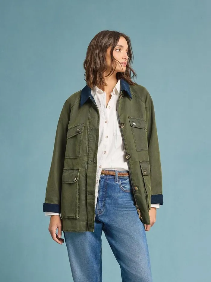 Women Juniper Cotton Jacket Khaki Green White Stuff Coats and Jackets