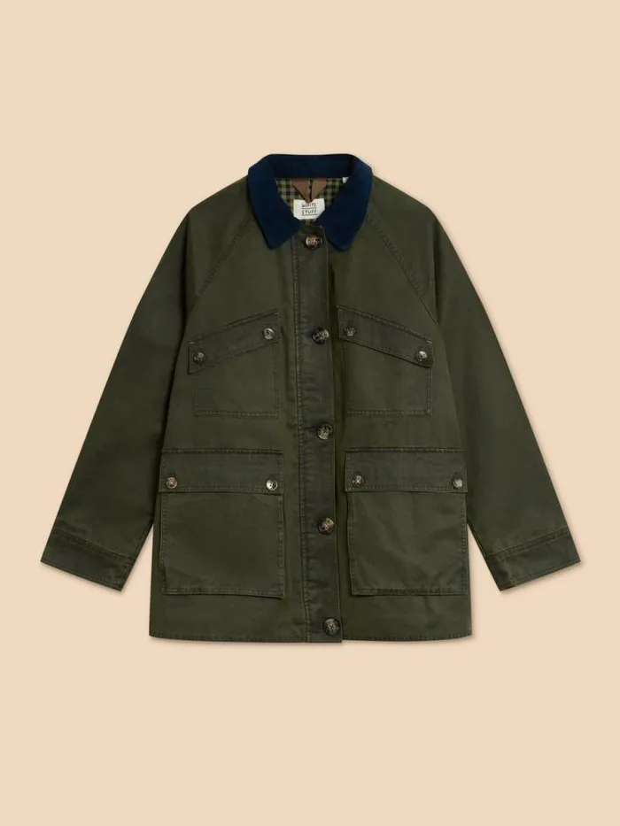 Women Juniper Cotton Jacket Khaki Green White Stuff Coats and Jackets