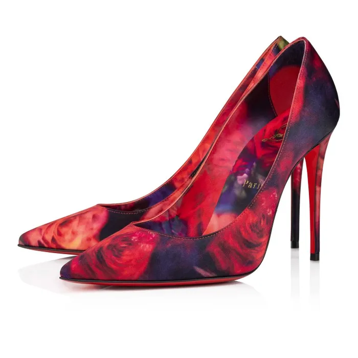 Women Kate 100 Mm Pumps 8211 Roses Printed Crepe Satin 8211 Multicolor Christian Louboutin Pumps
